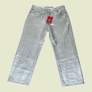 NEW Lucky Brand 90s Loose High Rise Crop Metallic Silver Stretch Jeans 6/28